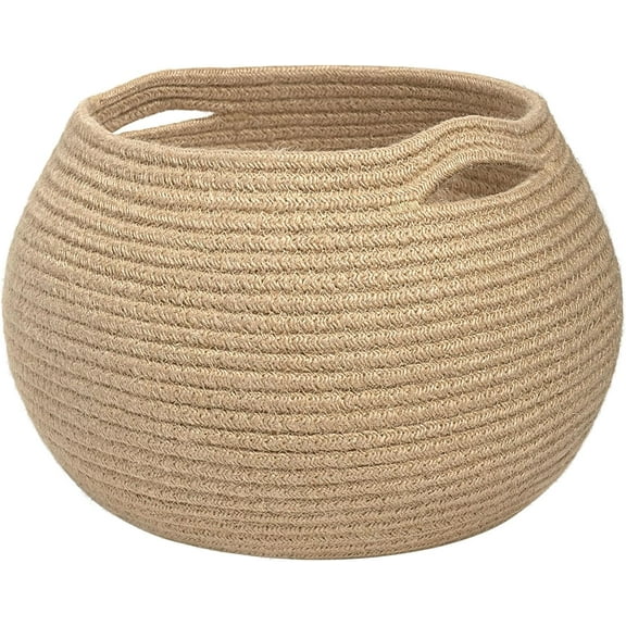 Wicker Storage Basket for Living Room, Small Round Woven Basket for Toys, Towel, Bedroom, Children Corner Decoration Plant Baskets Indoor, Jute, 10"D x 8.3"H
