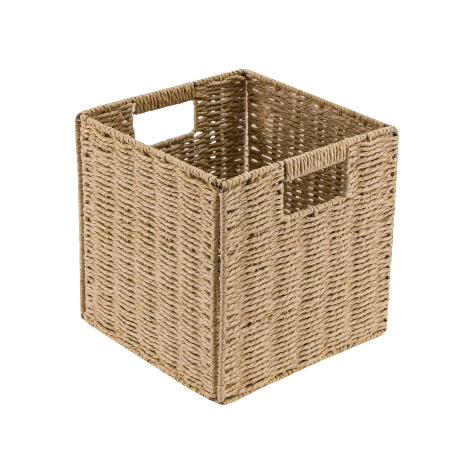 Wicker Storage Basket, Rattan Cube Storage Bins, Wicker Organizer Bin with Handles, Foldable Cube Storage Baskets Bins Organizer, Collapsible Basket, Wicker Baskets, Laundry Room Organization