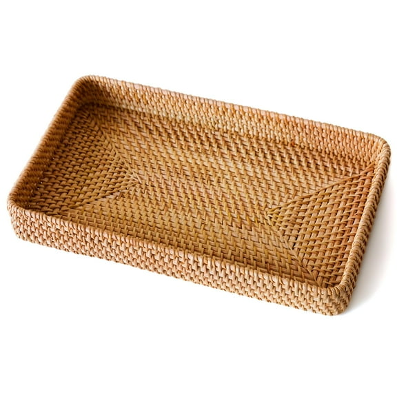 Wicker Storage Basket, Rattan Tray Rectangular for Bathroom Living Room, Decorative Serving Woven Trays Wicker Baskets for Organizing, Woven Seagrass Tray for Storage Home Decor(37*23*5cm)