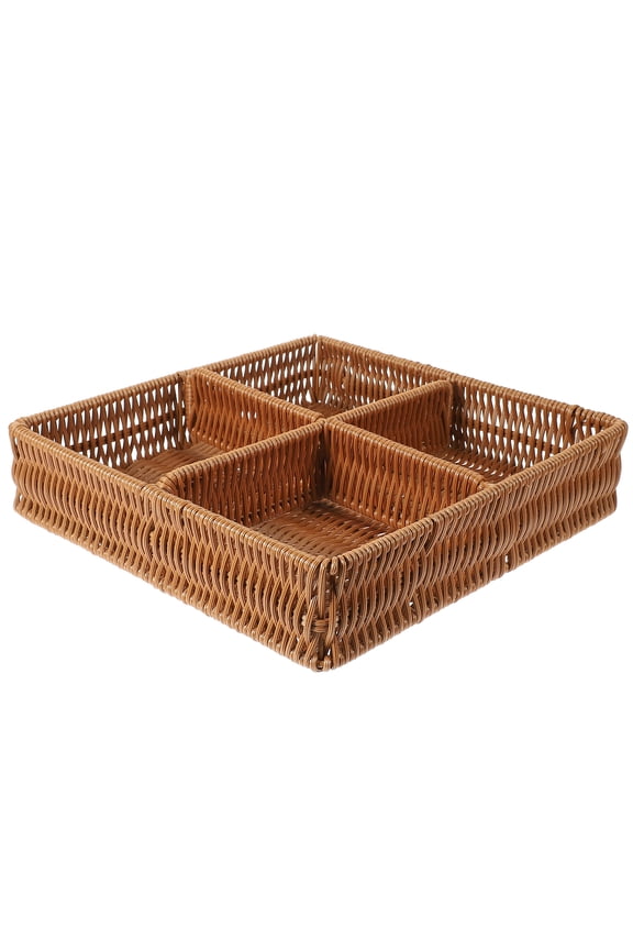 Wicker Storage Basket Rectangle Serving Basket Livingroom Decor 4 Sections Woven Basket Snack Basket