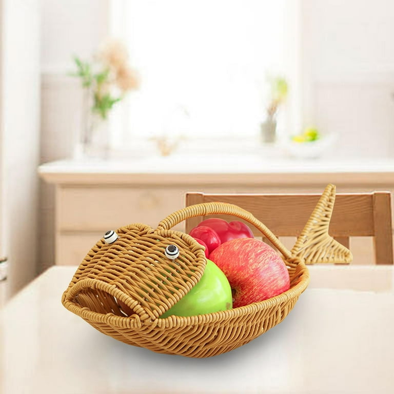 Wicker Storage Basket Rustic Fish Shape Decoration Organizer Food Rattan Bread Baskets Storage Baskets Bin for Camp Dining Room Picnic Home