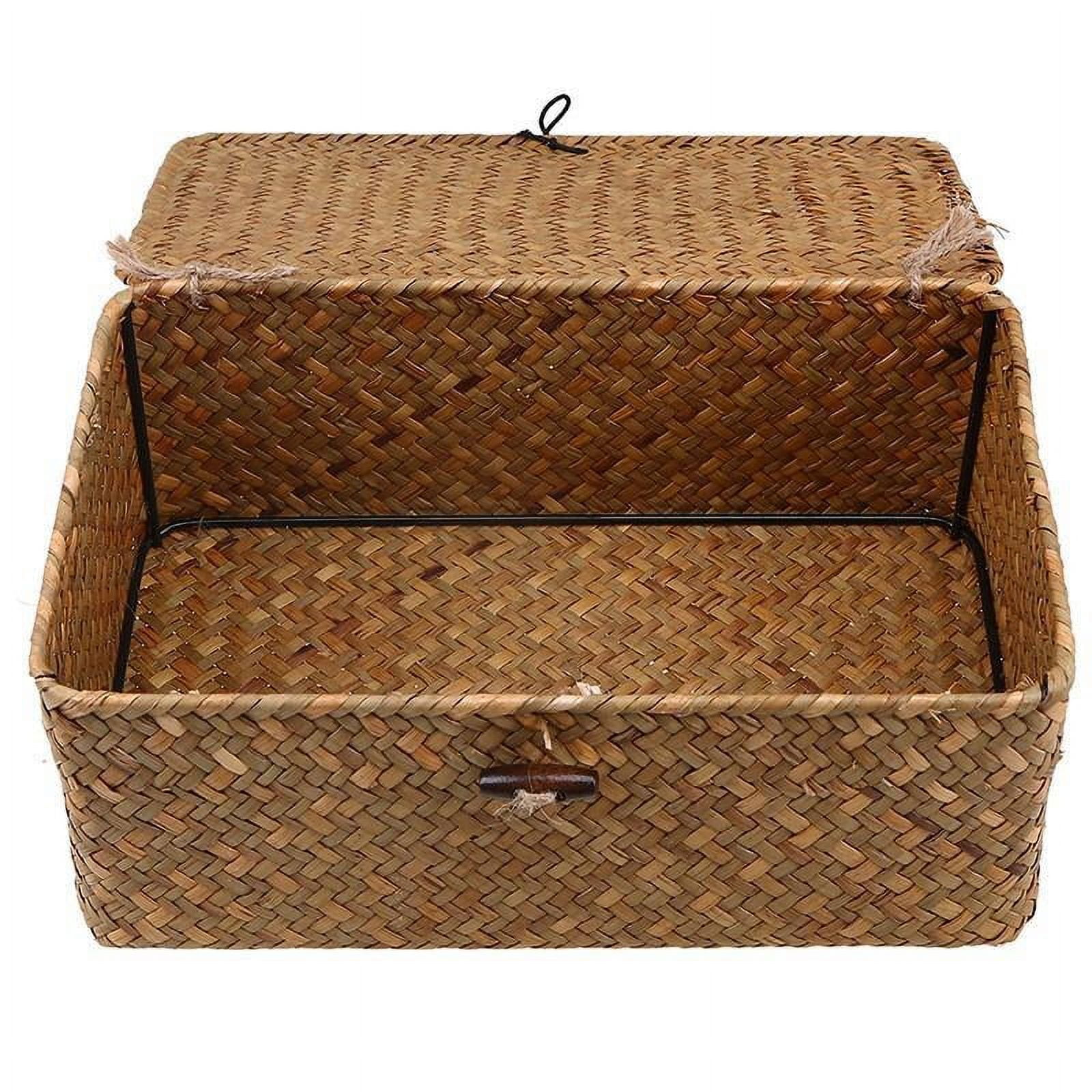 Wicker Storage Basket Seagrass Woven Baskets with Lid, Bathroom