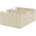 thumbnail image 1 of Wicker Storage Basket, Set of 2 Hand-Woven Paper Rope Wicker Basket, Small Storage Baskets for Organizing Toilet Paper Basket, Foldable Large Cube Storage Organizer Bins for Shelves (Beige), 1 of 14
