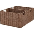 thumbnail image 1 of Wicker Storage Basket, Set of 2 Hand-Woven Paper Rope Wicker Basket, Small Storage Baskets for Organizing Toilet Paper Basket, Foldable Large Cube Storage Organizer Bins for Shelves (Brown), 1 of 14