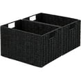 thumbnail image 1 of Wicker Storage Basket, Set of 2 Hand-Woven Paper Rope Wicker Basket, Small Storage Baskets for Organizing Toilet Paper Baskets, Foldable Large Cube Storage Organizer Bin for Shelves (Black), 1 of 7