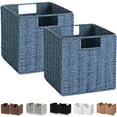 thumbnail image 1 of Wicker Storage Basket, Set of 2 Hand-Woven Storage Baskets for Shelves with Handles, Foldable Cube Storage Bins Organizer, Blue 13x13 Inch Large Wicker Baskets for Pantry Bedroom Decor, Blue, 1 of 5