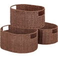 thumbnail image 1 of Wicker Storage Basket, Set of 3 Hand-woven Storage Baskets for Organizing, Round Large Wicker Baskets for Storage Decor, Pantry Storage Cubes Organization Baskets for Shelves, Brown, 1 of 14