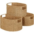 thumbnail image 1 of Wicker Storage Basket, Set of 3 Hand-woven Storage Baskets for Organizing, Round Large Wicker Baskets for Storage Decor, Pantry Storage Cubes Organization Baskets for Shelves, Natural, 1 of 14