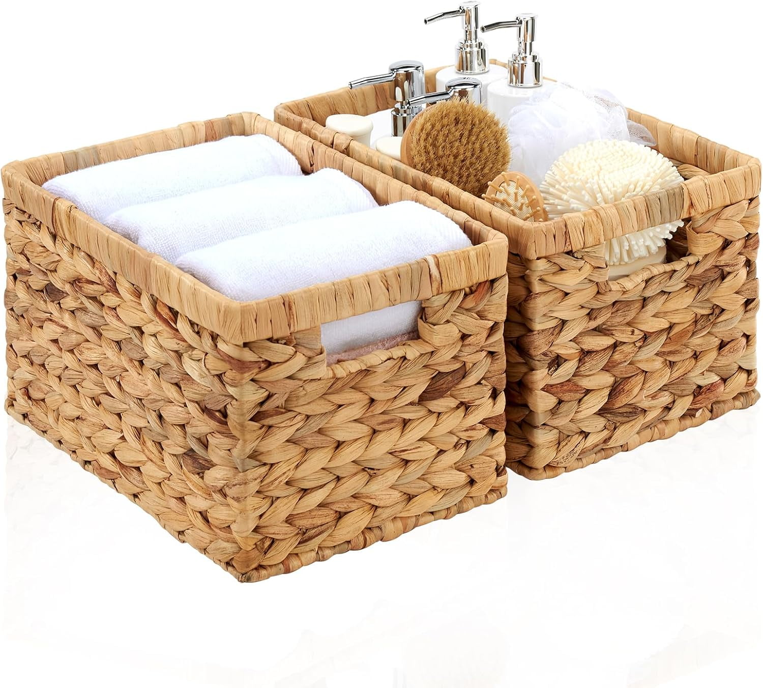 Wicker Storage Basket, Water Hyacinth Storage Baskets with Builtin