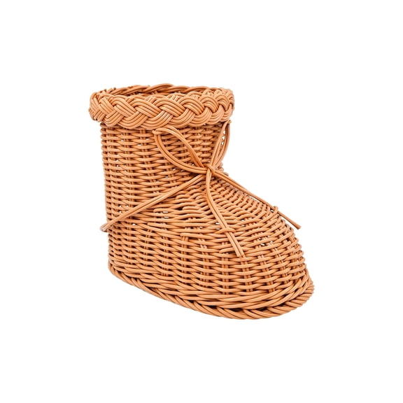 Wicker Storage Basket, Waterproof Christmas Themed Boot Shaped Rattan Weave Decorative Bin, 1 Pack, for Holiday Home Tabletop Decor Small Candy Gift Sundries Organizer