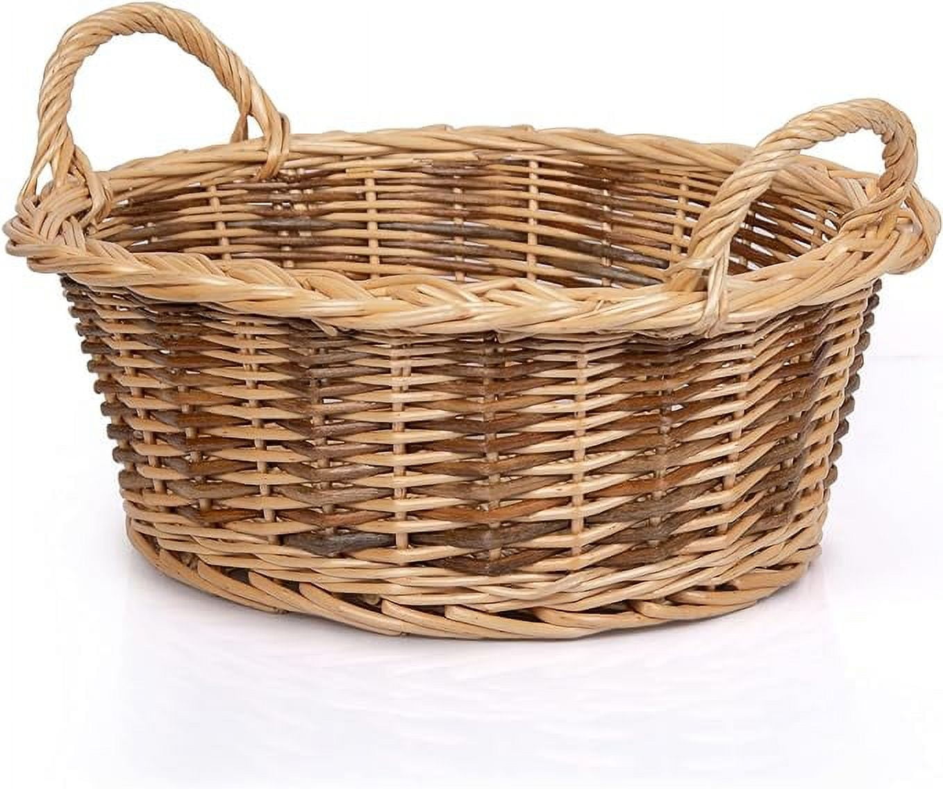 Small Oval Natural Wicker Storage Basket with Handles