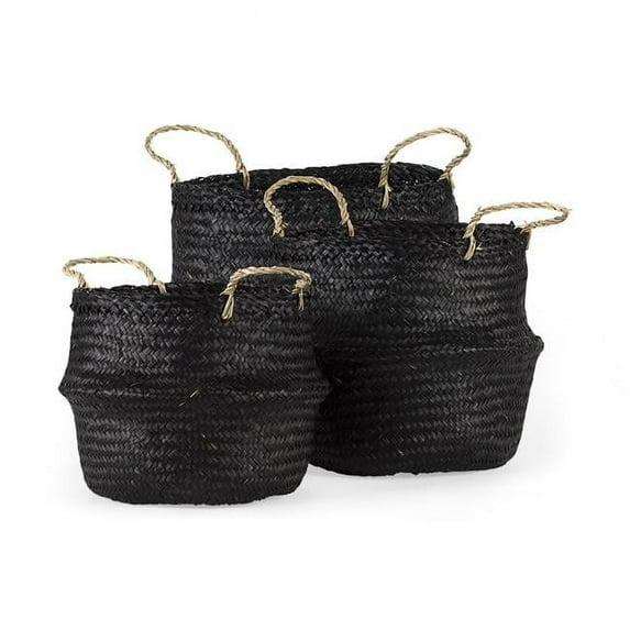 Wicker Storage Baskets, Black - Set of 3