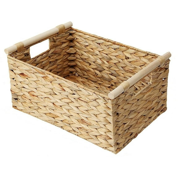 Wicker Storage Baskets,Rattan Baskets for Kitchen Organization, Wicker Storage Baskets for Shelves, Natural Water Hyacinth Wicker Laundry Baskets for Home & Kitchen,12.59x 8.26 x 6.29inch
