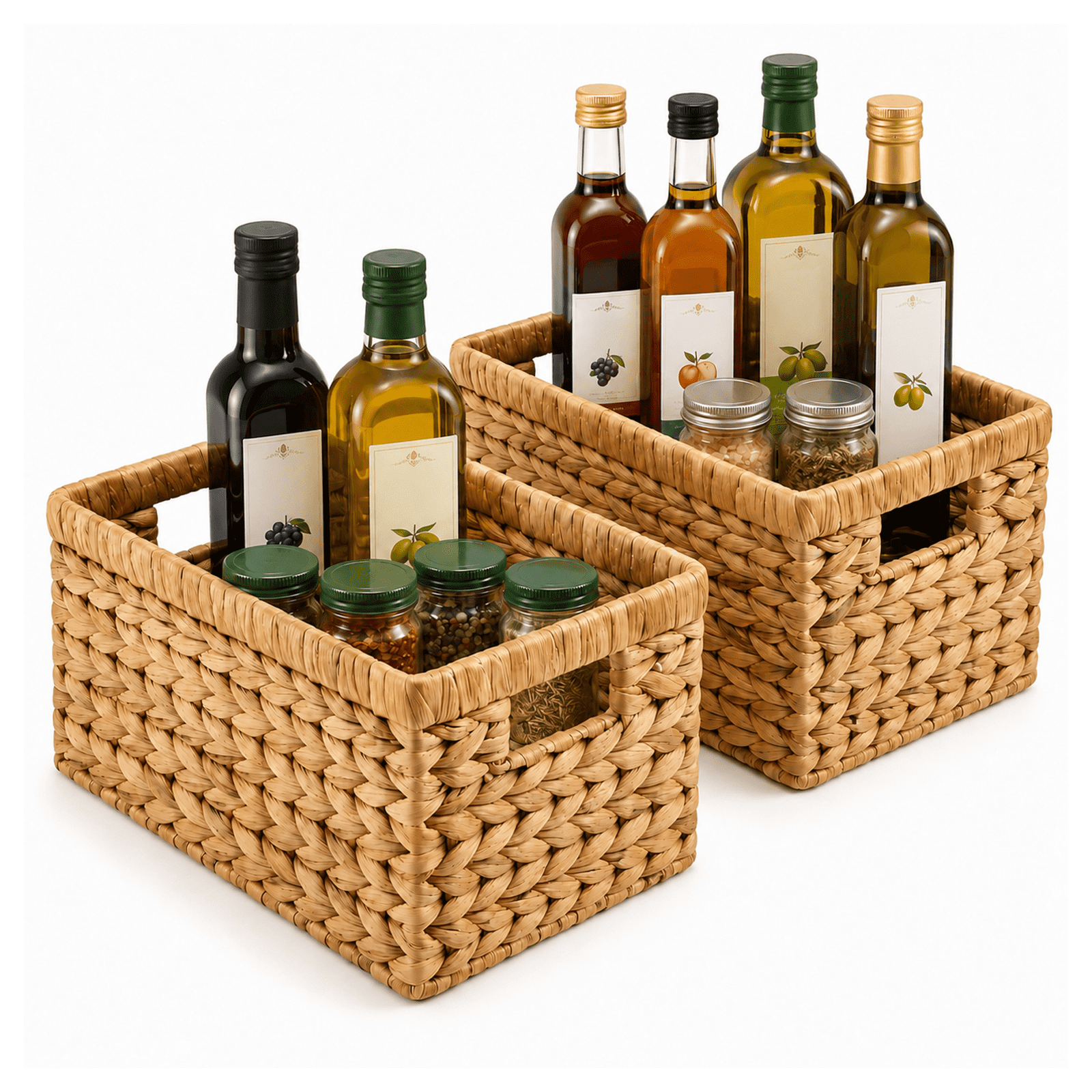 Wicker Storage Baskets for Organizing, Water Hyacinth Shelf Baskets with Built-in Handles, Medium 2 Pack, Natural Hyacinth