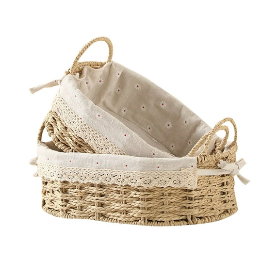 Wicker Storage Baskets with Handles,Oval Organizing Woven Shelf Rope Basket Decorative Bins for Laundry Room,Countetop,Bathroom,Living Room,Set of 2