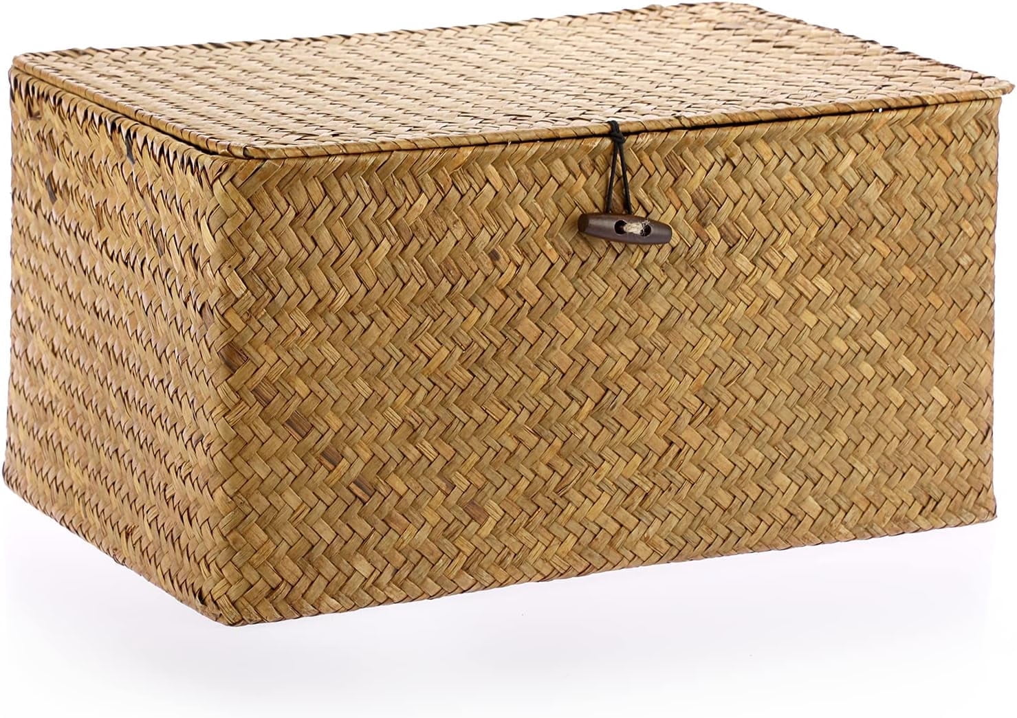 Wicker Storage Bins with Lid, 12.6inch Wicker Storage Baskets for Organizing, Rectangular Household Organizer Boxes,Woven Shelf Organizer Bins Home Utility Organizer Box for Home & Office Supplies