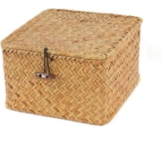 Wicker Storage Bins with Lid, Wicker Basket Decorative Boxes, Multipurpose Organizer Rattan Display Boxes for Shelf Organizer, Boho Rattan Box for Christmas Home Decoration