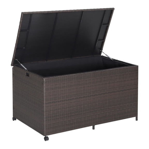 Wicker Storage Box Outdoor, 133 Gallon Patio Deck Box with Zippered Liner, PE Rattan Garden Storage Chest for Cushions, Tools, Brown