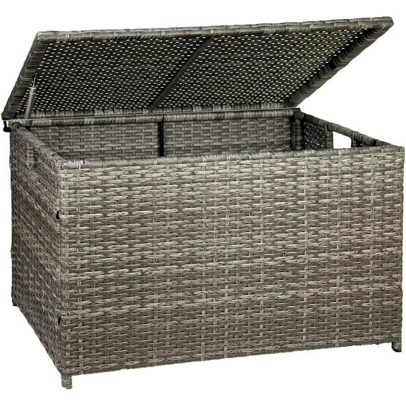 Wicker Storage Trunk, 30 x 17 18 inches, 160L, Handwoven Chest with Stay-Open Lid, Supports 200 lbs, Grey