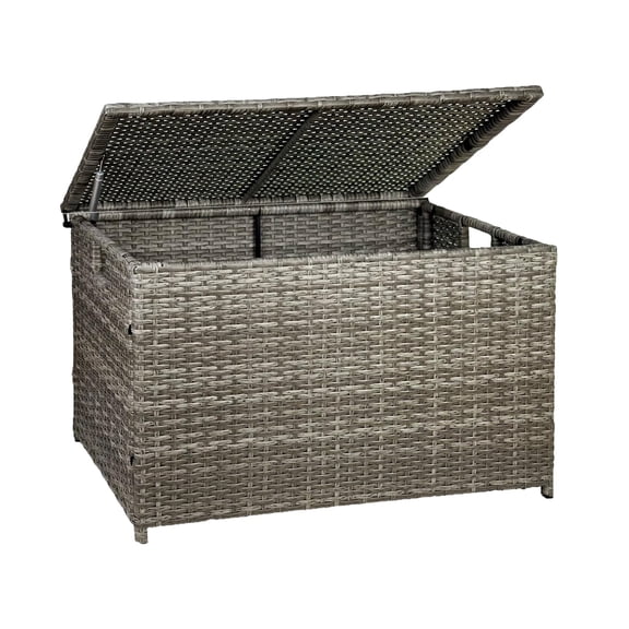 Wicker Storage Trunk, 30 x 17 x 18 inches, 160L, Handwoven Wicker Chest with Stay-Open Lid, Supports 200 lbs, Grey