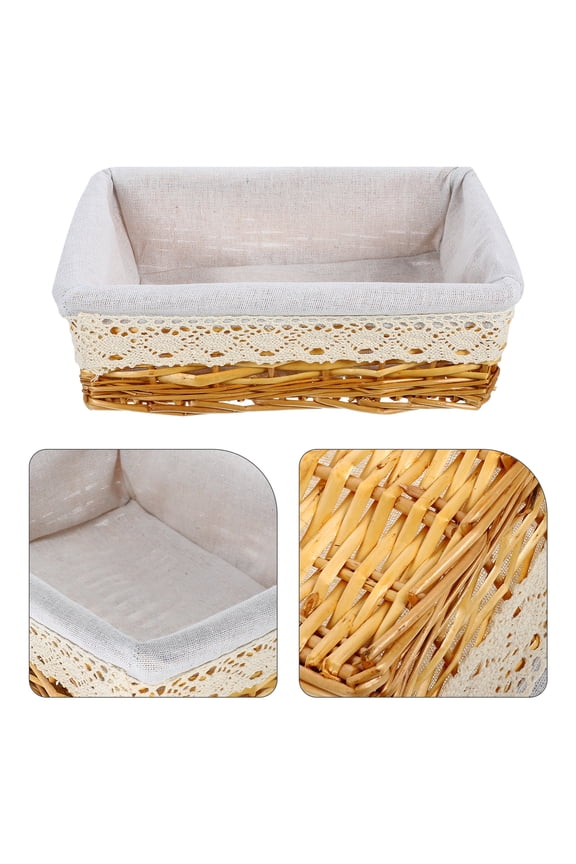 Hand Woven Wicker Basket with Washable Liner for Household Storage Use