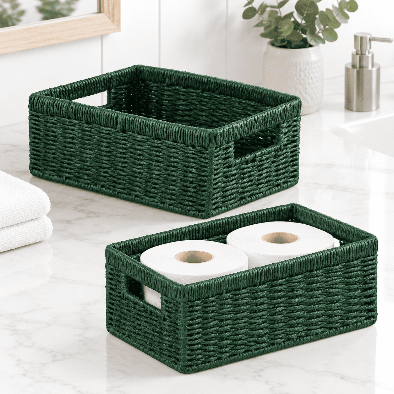Wicker Storbasket Paper Rope Baskets With Handles Toilet For Tank Top ...