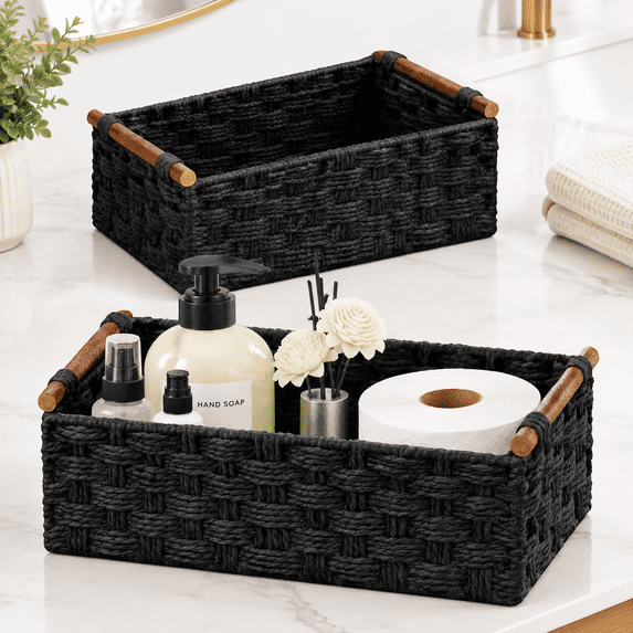 Wicker Storbasket Set Of 2 Hand-woven Paper Rope For Organizing With ...