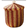 thumbnail image 1 of Wicker Striped Storage Basket, Woven Laundry Hamper for Toy Organization and Decor, 12.6 in Diameter x 14.6 in Height, Easter Decorations, Valentines Day Gifts B, 1 of 5