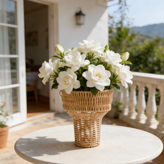 Wicker Style Ice Cream Cone Floral Arrangement Basket Handwoven Decorative Flower Box Durable Faux Rattan PVC Construction