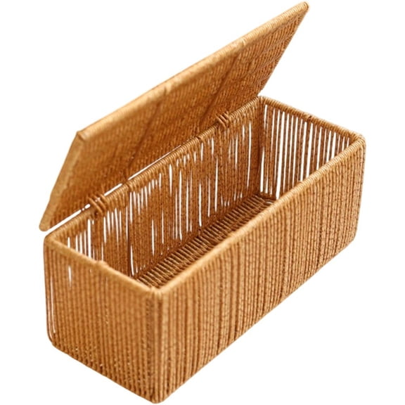 Wicker Style Power Strip Storage Box Desktop Cable Management Box for Power Outlet Charger Adapter Cord Organizer Hide Wires Data Cable Holder