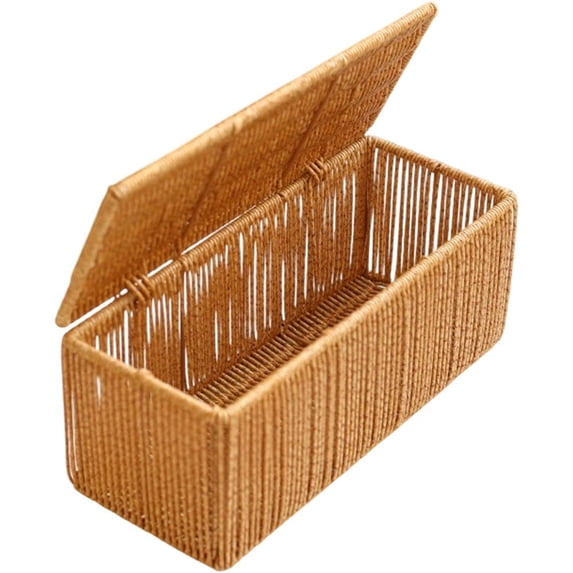 Wicker Style Power Strip Storage Box Desktop Cable Management Box for Power Outlet Charger Adapter Cord Organizer Hide Wires Data Cable Holder