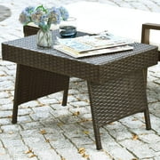 Wicker Table Patio Outdoor Poolside Garden Lawn Bistro Foldable Portable Leisure Standing Coffee Side Table, Espresso Brown