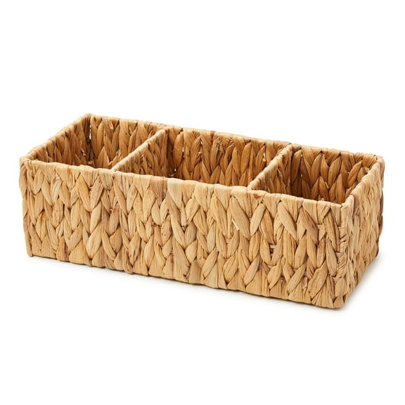 Wicker Toilet Basket, 3 Section Wicker Baskets ,Toilet Paper Basket , Natural Hand Woven Water Hyacinth Storage Basket,Small Organizer Basket Tank Topper for Bathroom, 1 Pack