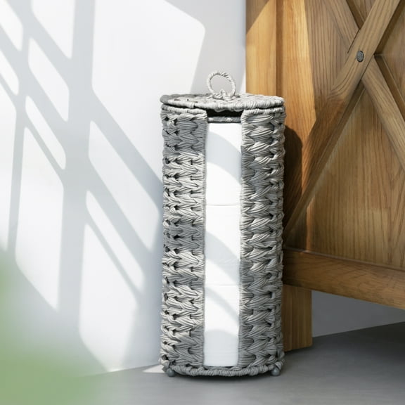 Wicker Toilet Paper Holders with Lid, Roll Toilet Paper Storage Organizer,Gray