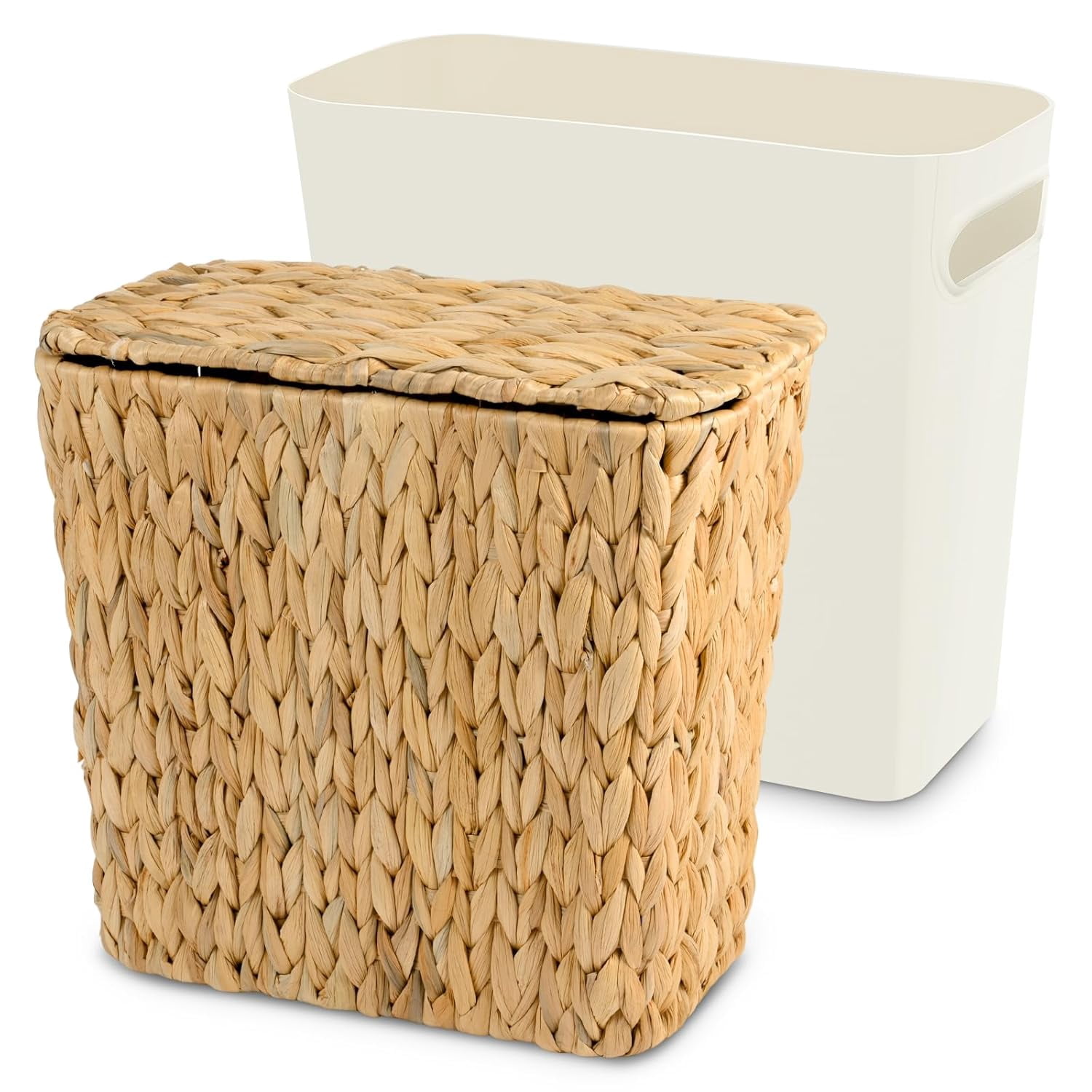 Wicker Trash Can with Lid and Liner, Handwoven Wicker Waste Basket ...