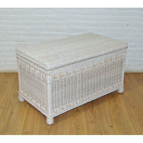 Wicker Trunk Victorian White Wash Woodlined
