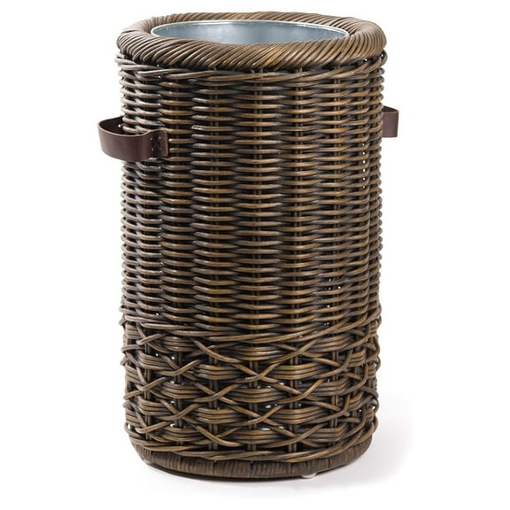 Wicker Umbrella Stand, 20"H Antique Walnut - Rattan Basket for Entryway, Hallway, Waste Basket, Decorative Leather Handles, Removable Liner, Floor Protection One Size Antique Walnut Brown