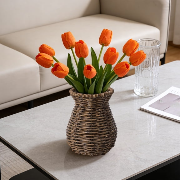 Wicker Vases For Flowers Basket Vase,Tabletop Woven Rattan Vase For Flowers,Rustic Country Style Rattan Basket Vase, Farmhouse Small Wicker Woven Bouquet Vase Table Centerpiece For Home Decor