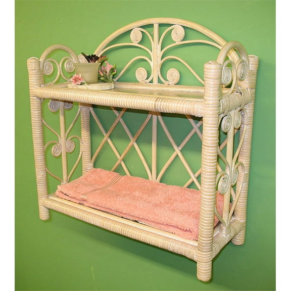 Wicker Wall Rack, Heart Sides White Wash