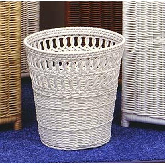 Wicker Waste Basket Circle Round, White