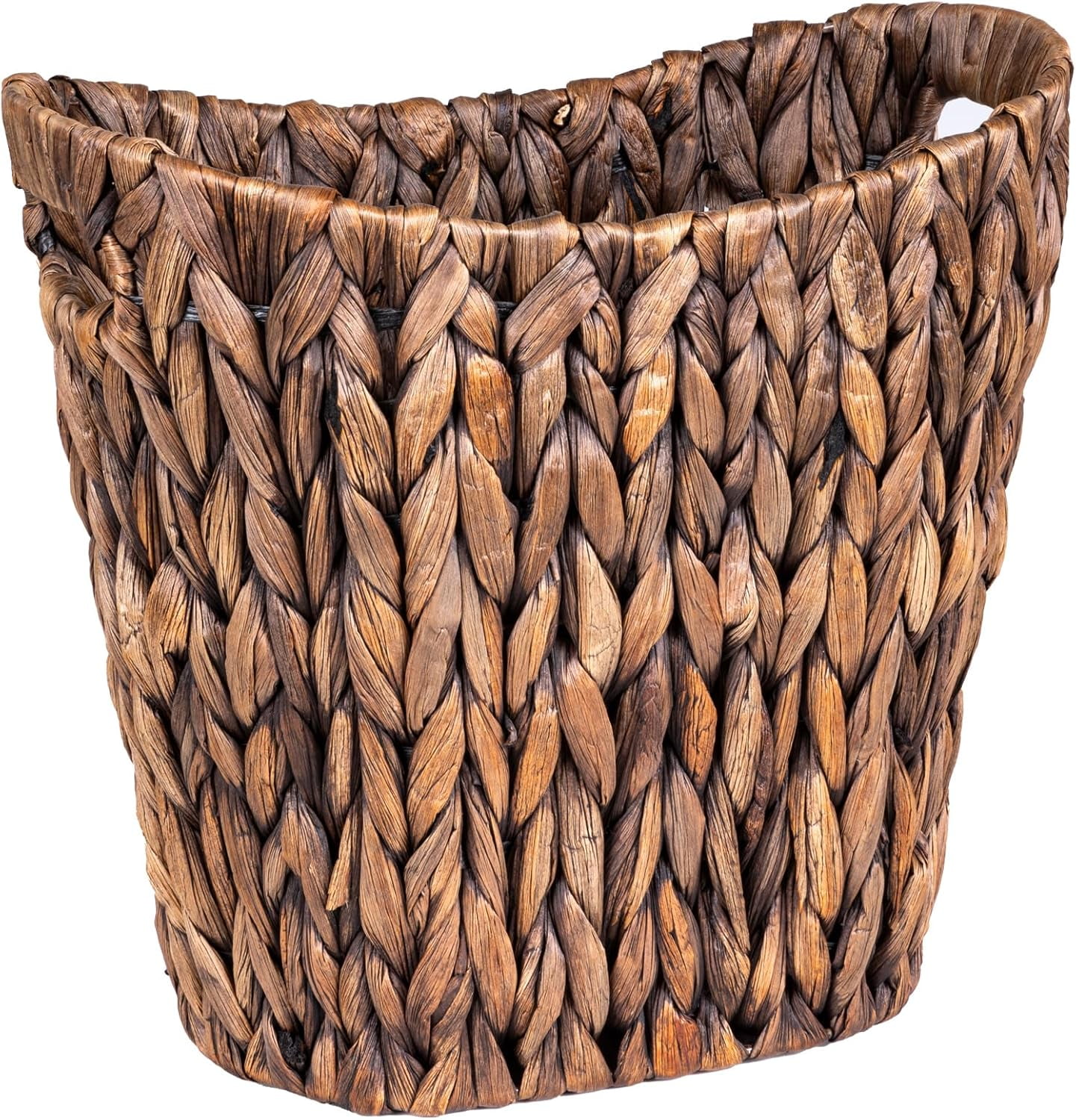 Boho Wicker Trash Can With Lid - Hand Woven Water Hyacinth Basket For Bathroom, Kitchen, Bedroom - View #9