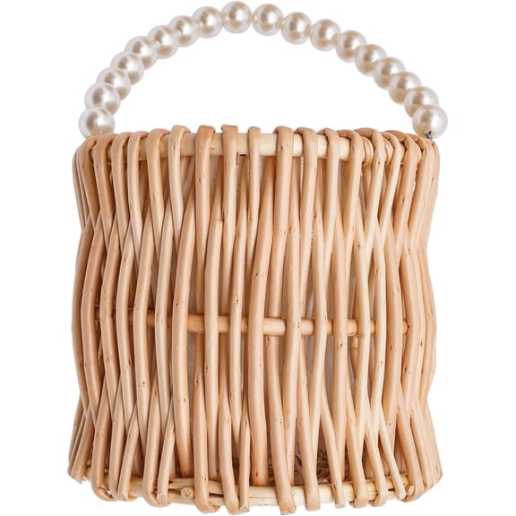 Wicker Wedding Flower Girl Baskets, 8 PCS Pearl Wicker Rattan Flower Basket with Handle, Petal Basket Candy Storage Basket Handwoven Easter Basket, Rattan Box Home Decoration