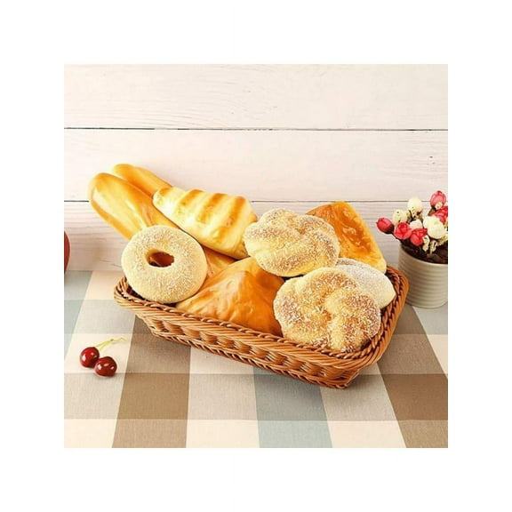 Wicker Woven Basket Bread Tray Serving For Food Fruit Cosmetic Storage Tabletop Bathroom Storage Kitchen Organizer