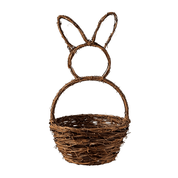 Wicker Woven Easter Bunny Basket Decor - 15" Rabbit-Shaped Rattan Basket, Spring Tabletop & Wall Hanging Easter Decor
