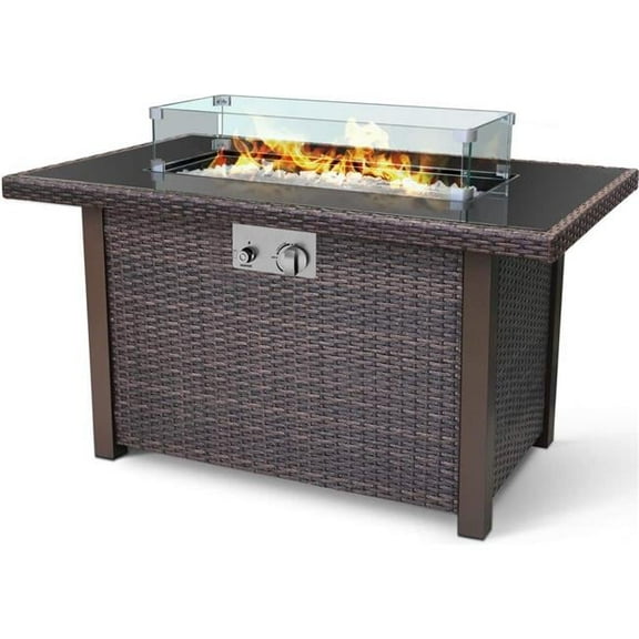 Wicker-Woven Gas Fire Pit Table 44in