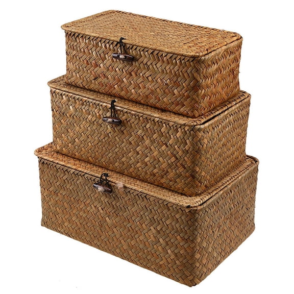 Wicker Woven Storage Box with Lid, Organizer Basket for Wedding Gifts, Holiday Packaging, and Souvenirs