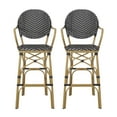 thumbnail image 1 of Wicker and Aluminum Outdoor 29.5 Inch French Barstools (Set of 2), Black, White, and Bamboo Print Finish, 1 of 8