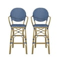thumbnail image 1 of Wicker and Aluminum Outdoor 29.5 Inch French Barstools (Set of 2), Navy Blue, White, and Bamboo Print Finish, 1 of 8