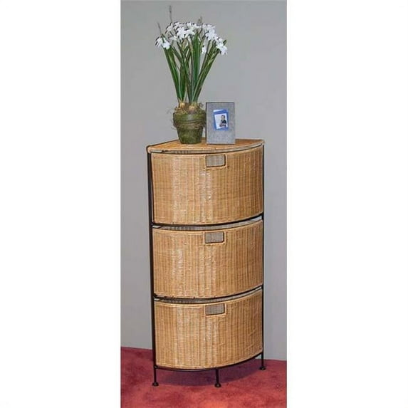 Wicker and Metal Corner Three Drawer Unit