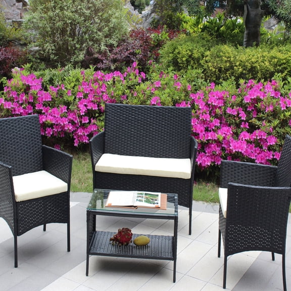 Wicker sectional set with removable cushion covers / Easy - care outdoor seating